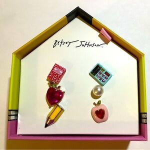 Betsey Johnson Colorful School Themed Stud Earring Set New